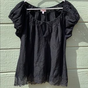 Black Eyelet Peasant Blouse